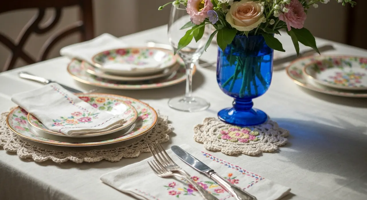 Grandmillennial Eetkamer - detail van materialen en textuur