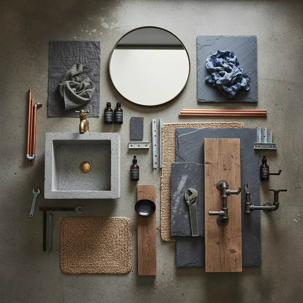 Industrial Badkamer - flatlay van decoratieve objecten