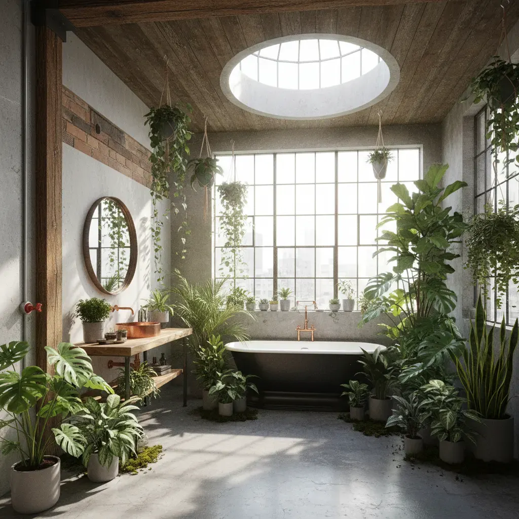Industrial Badkamer - planten en groen accent