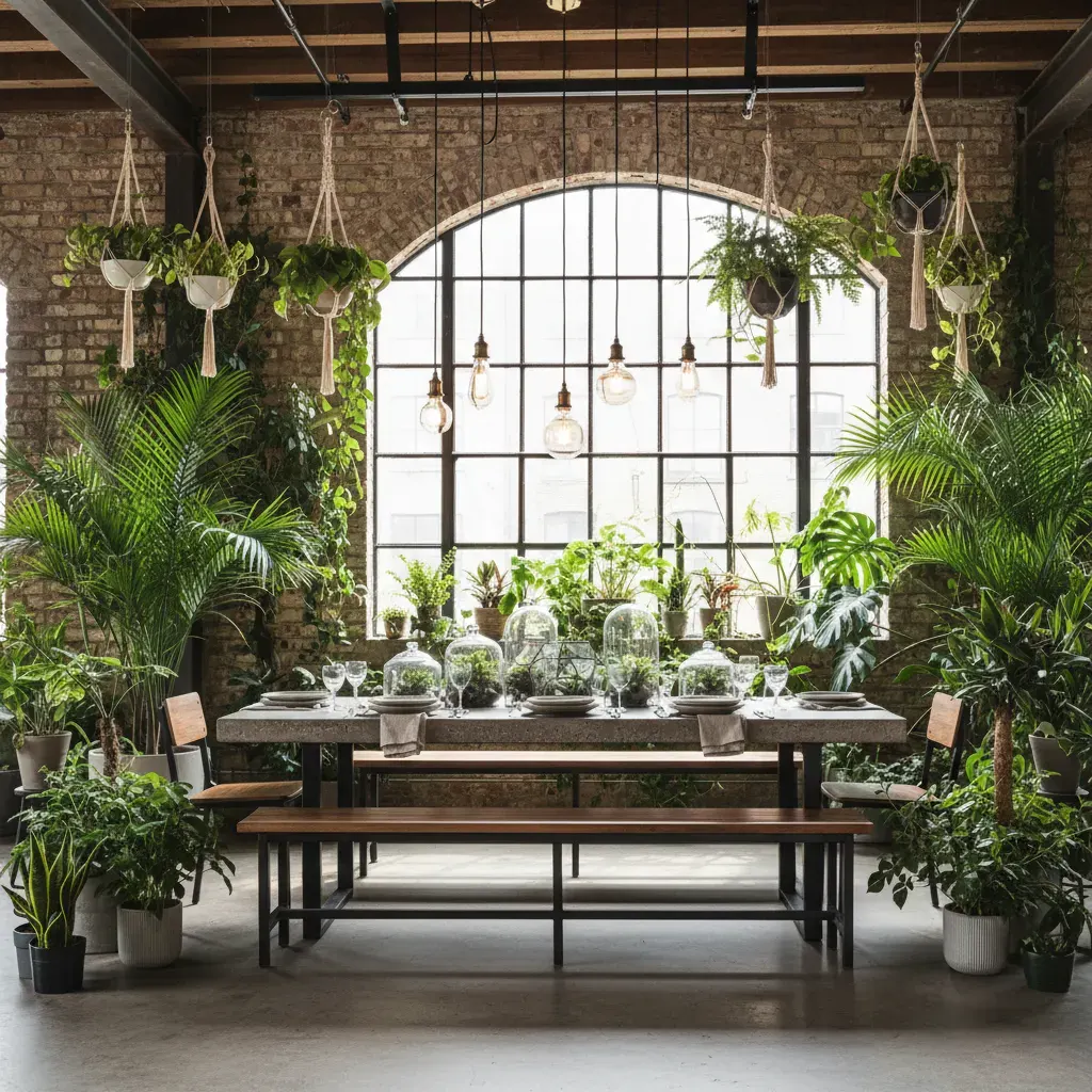 Industrial Eetkamer - planten en groen accent