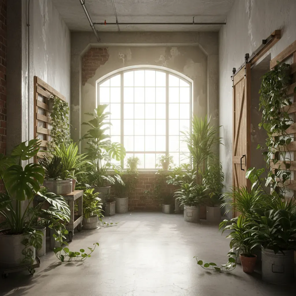Industrial Hal - planten en groen accent