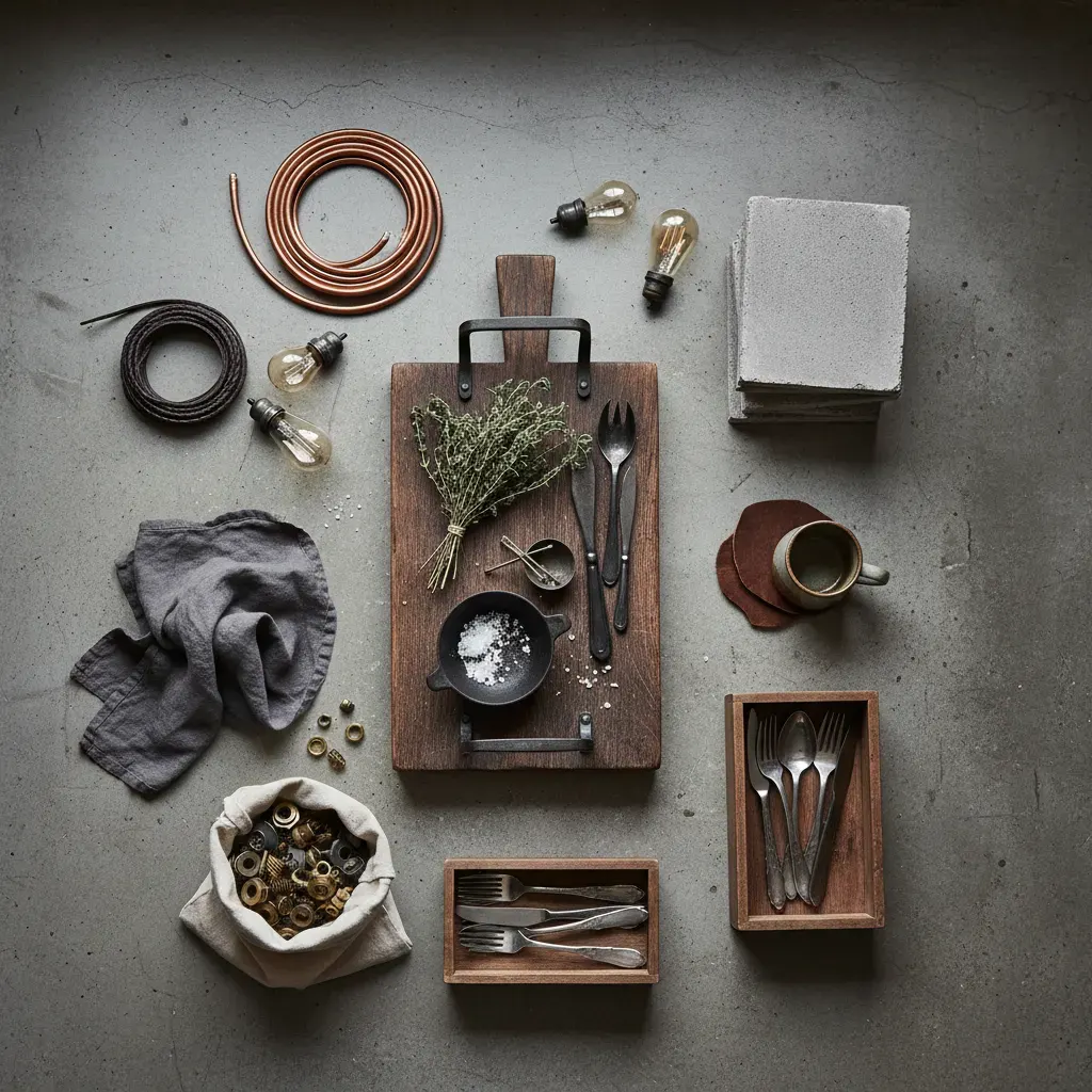 Industrial Keuken - flatlay van decoratieve objecten