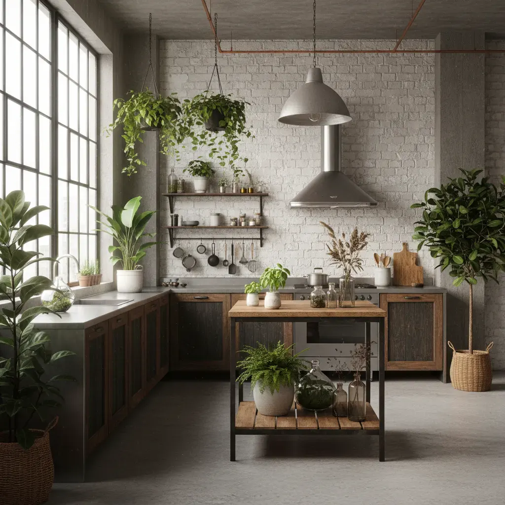 Industrial Keuken - planten en groen accent