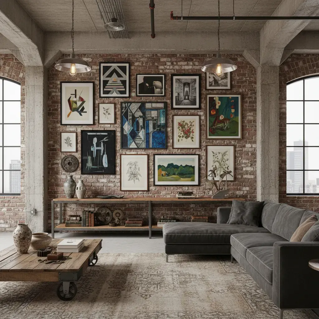 Industrial Woonkamer - galerij wand