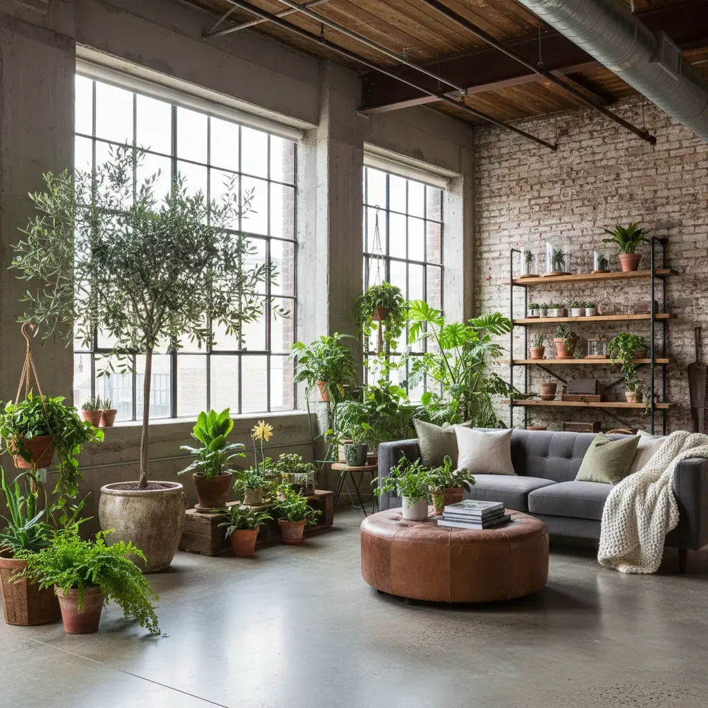 Industrial Woonkamer - planten en groen accent