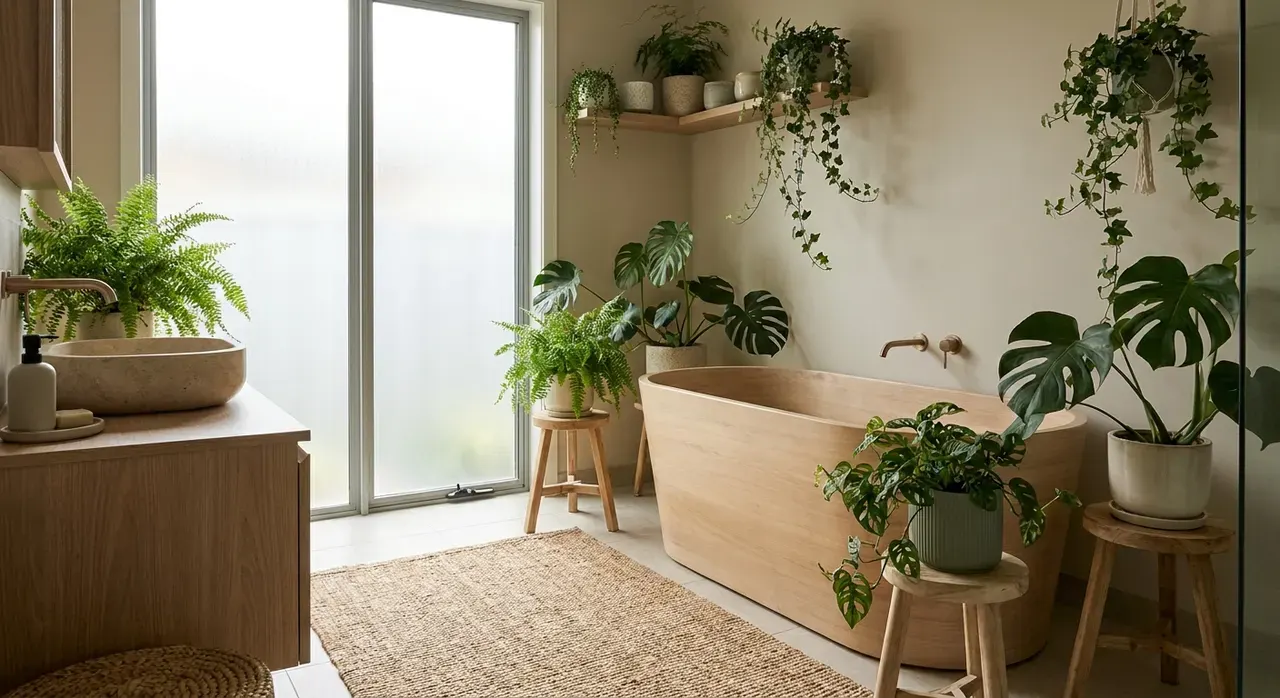 Japandi Badkamer - planten en groen accent