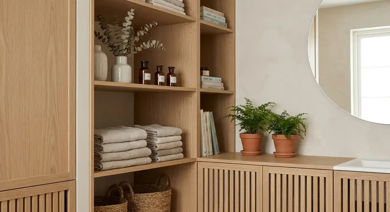 Japandi Badkamer - rekken en opbergen