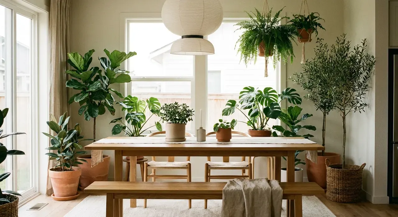 Japandi Eetkamer - planten en groen accent