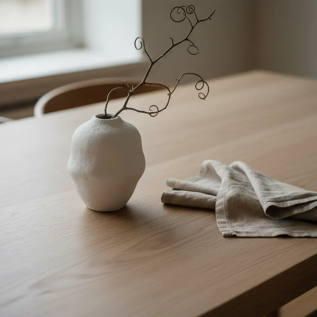 Japandi Eetkamer - detail van materialen en textuur