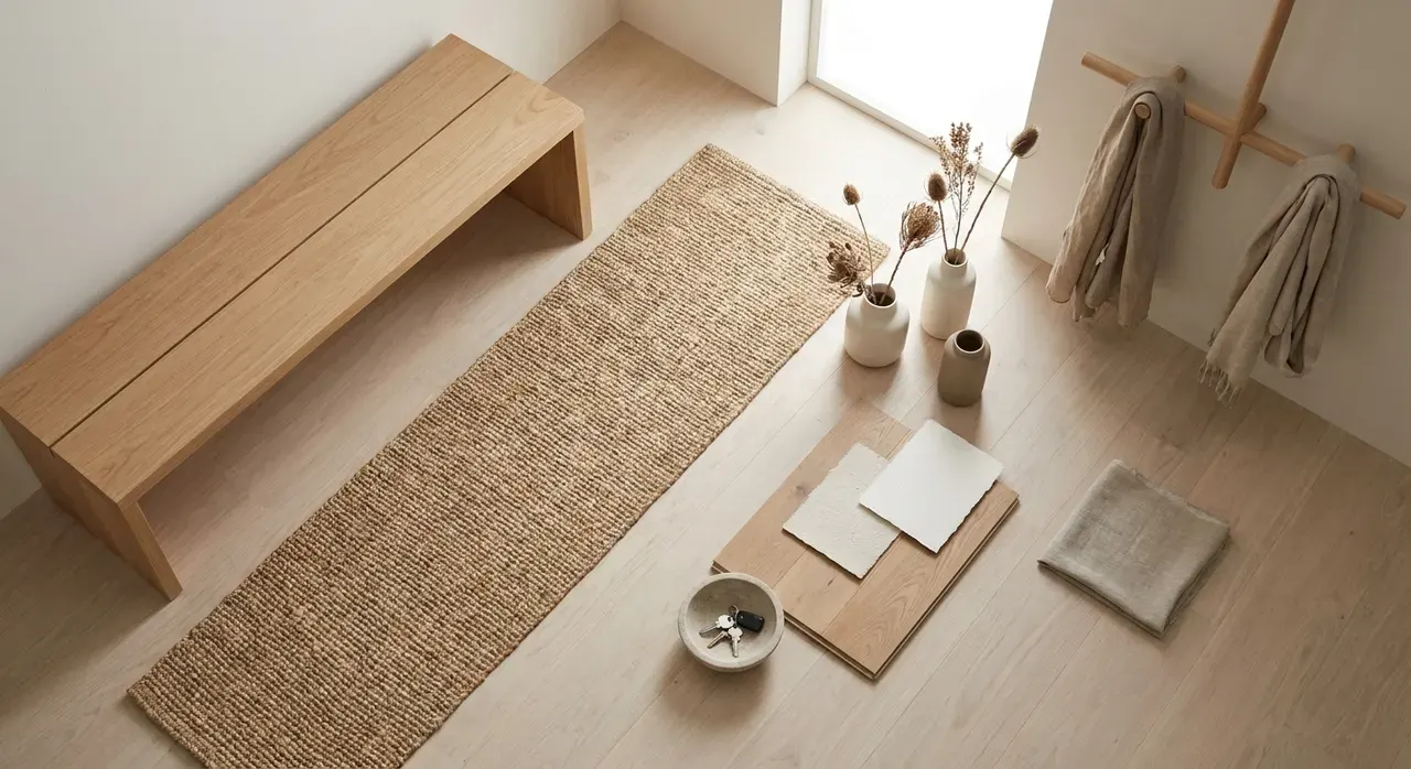 Japandi Hal - flatlay van decoratieve objecten