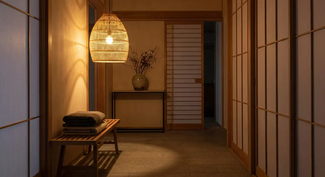 Japandi Hal - avondsfeer met verlichting