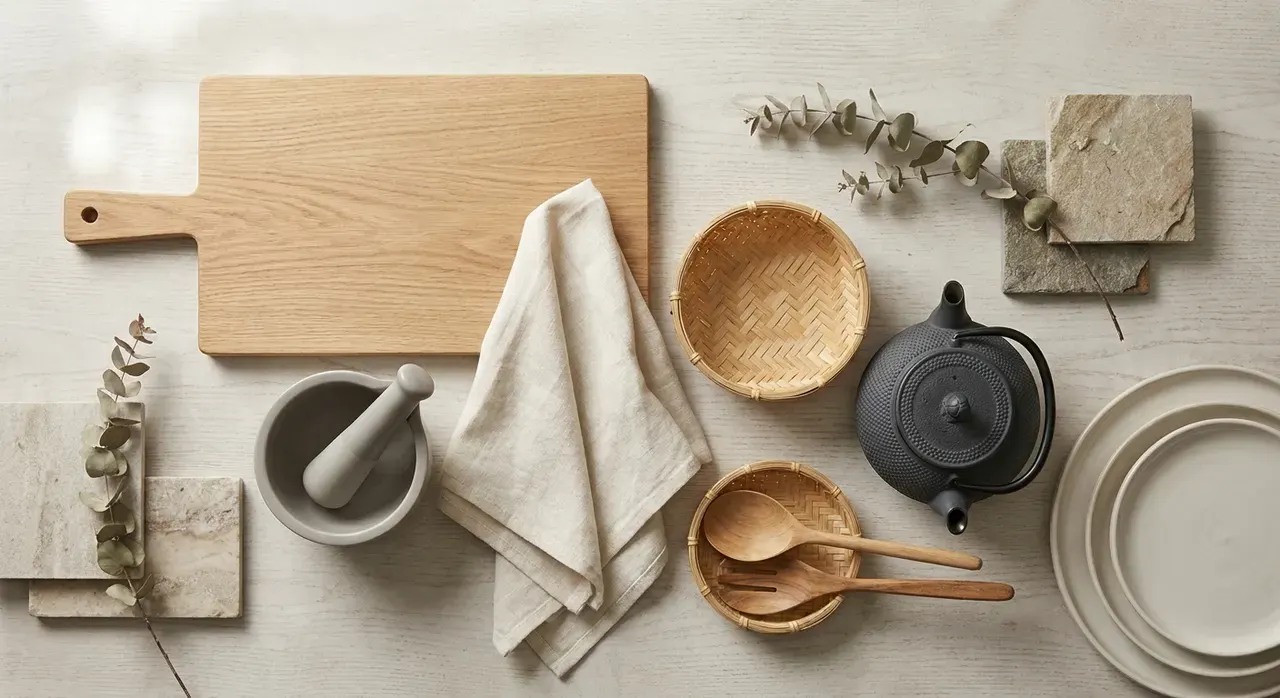 Japandi Keuken - flatlay van decoratieve objecten