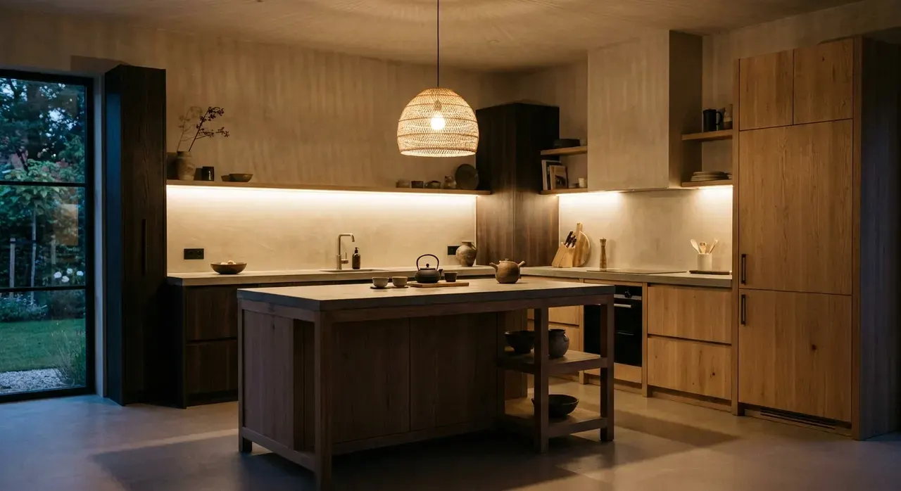 Japandi Keuken - avondsfeer met verlichting