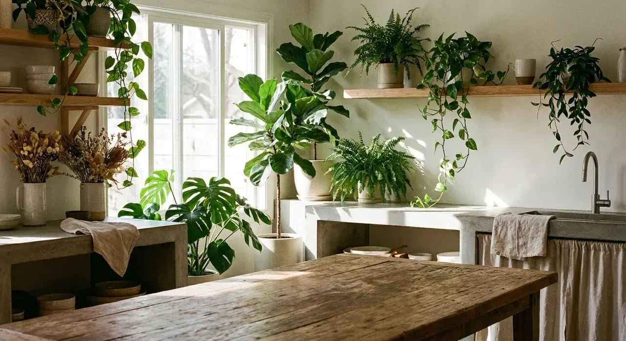 Japandi Keuken - planten en groen accent