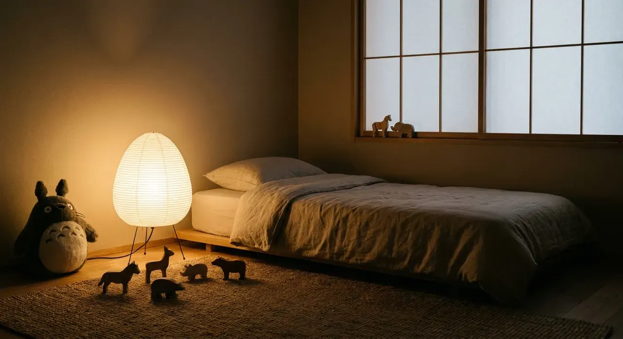 Japandi Kinderkamer - avondsfeer met verlichting