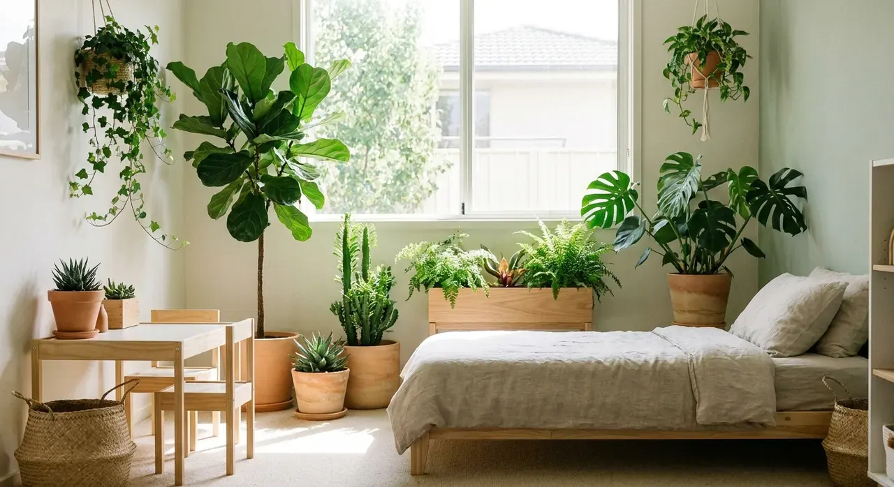 Japandi Kinderkamer - planten en groen accent