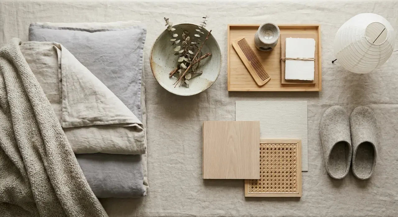 Japandi Slaapkamer - flatlay van decoratieve objecten