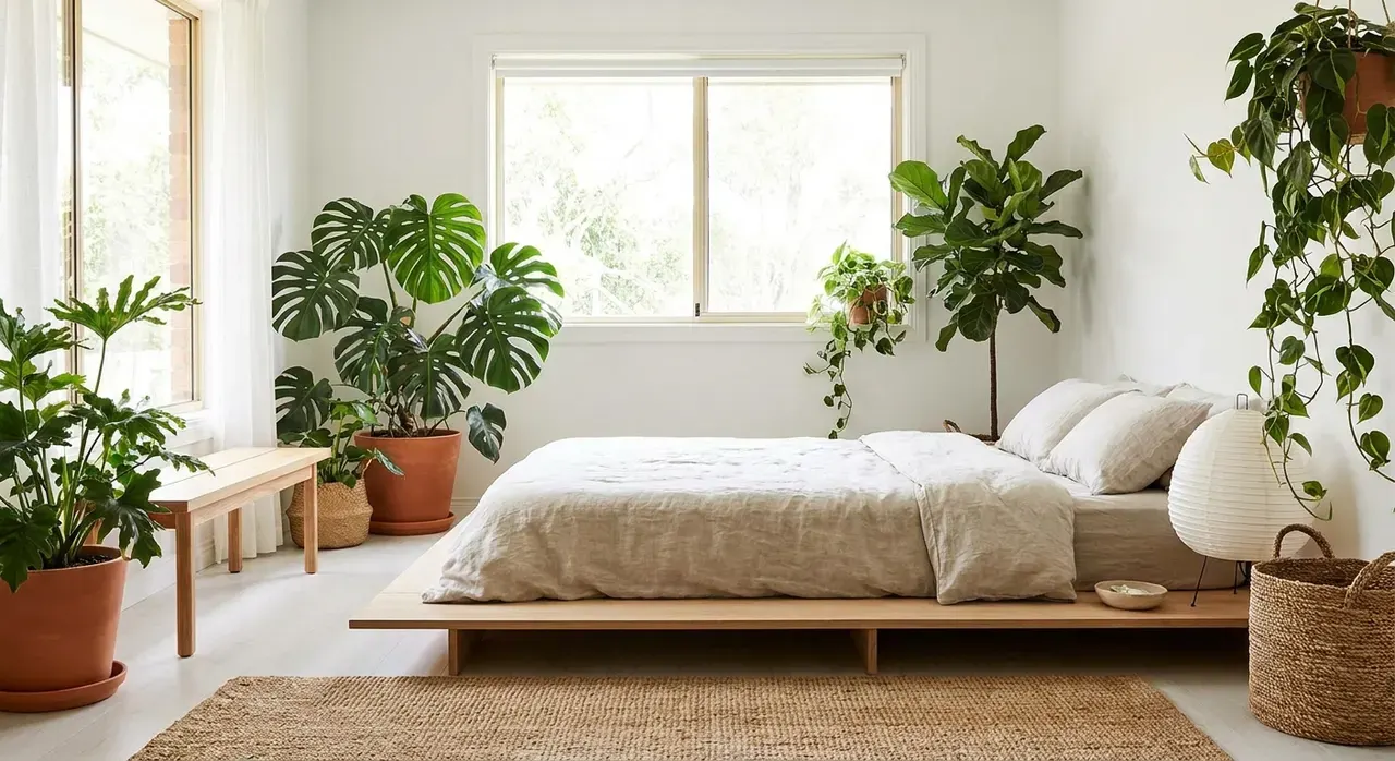 Japandi Slaapkamer - planten en groen accent