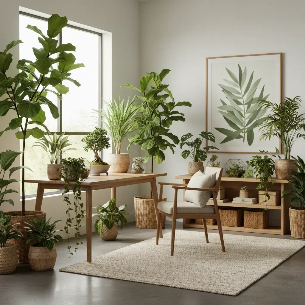 Japandi Werkkamer - planten en groen accent