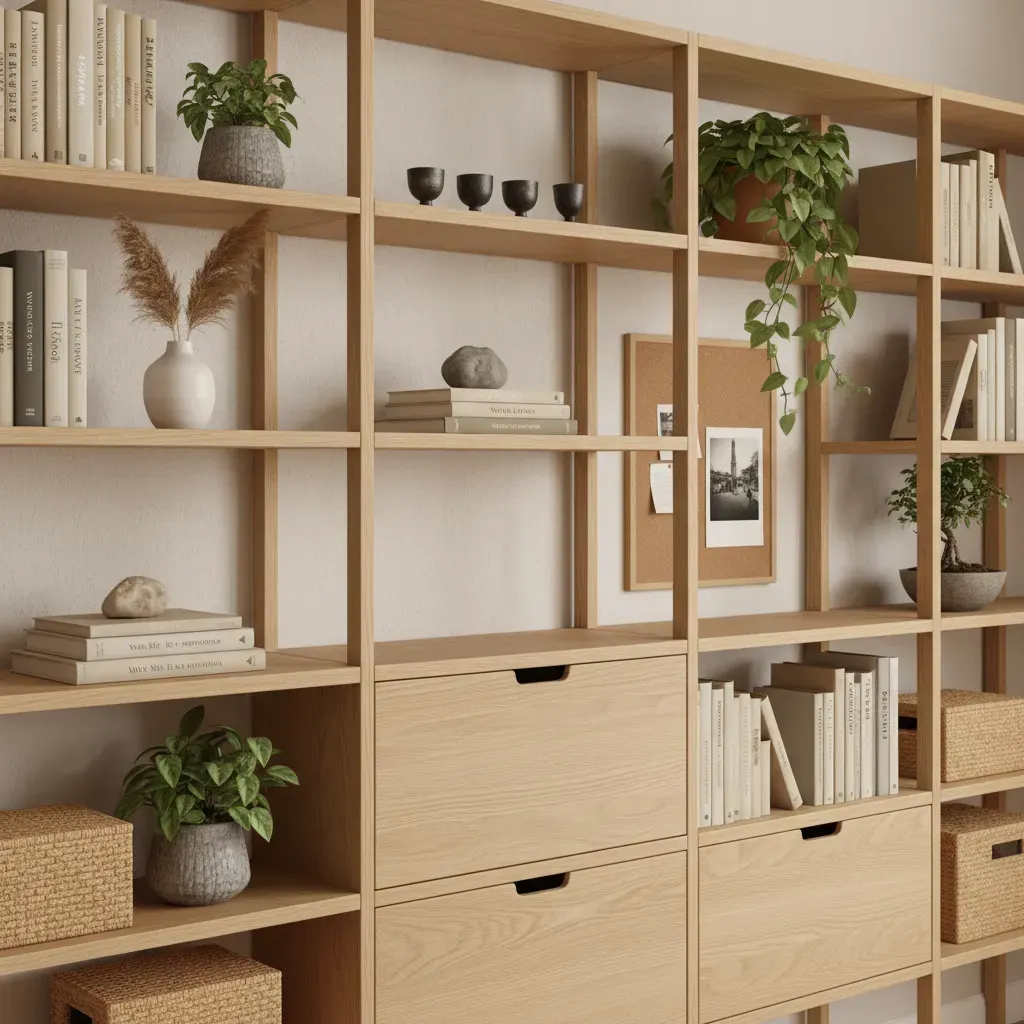 Japandi Werkkamer - rekken en opbergen