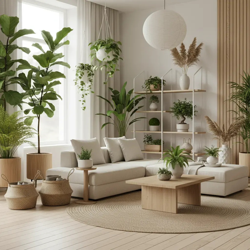 Japandi Woonkamer - planten en groen accent