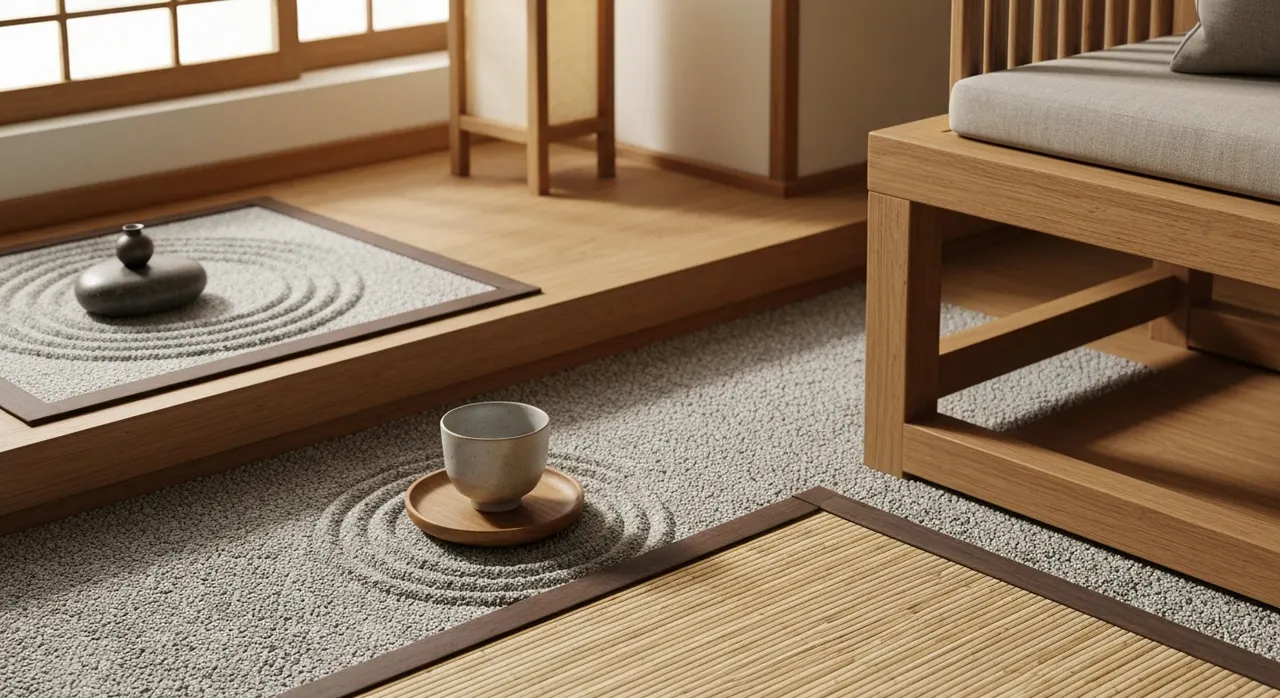 Japans Zen Woonkamer - detail van materialen en textuur