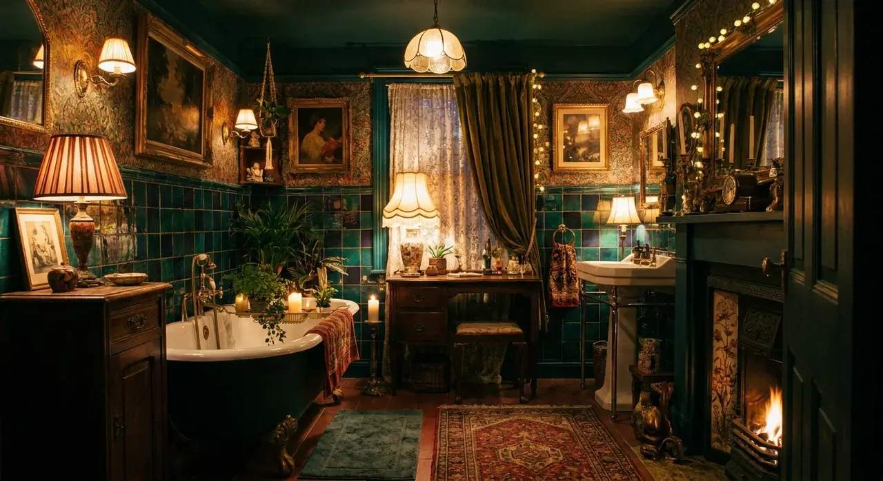 Maximalistisch Badkamer - avondsfeer met verlichting