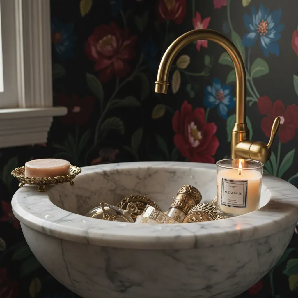 Maximalistisch Badkamer - detail van materialen en textuur