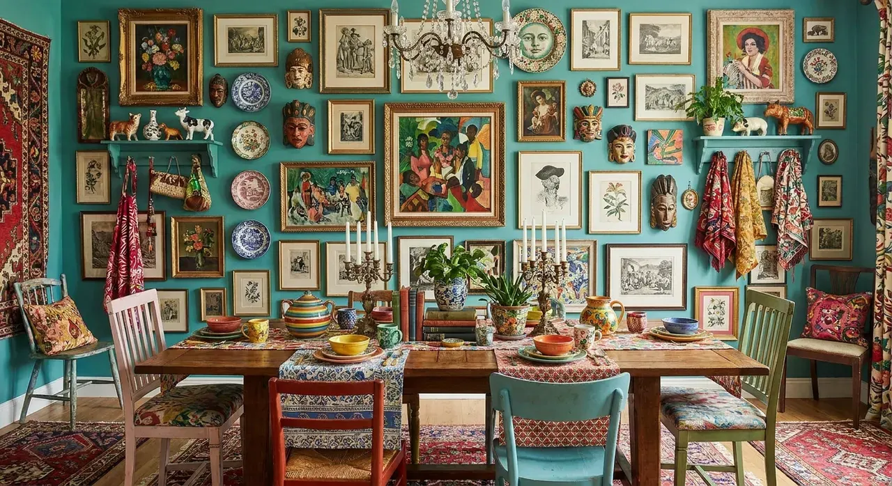 Maximalistisch Eetkamer - galerij wand