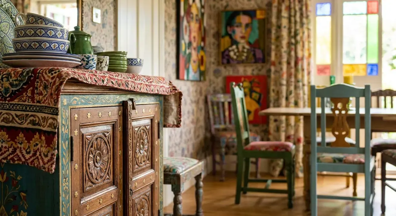 Maximalistisch Eetkamer - meubels en opstelling