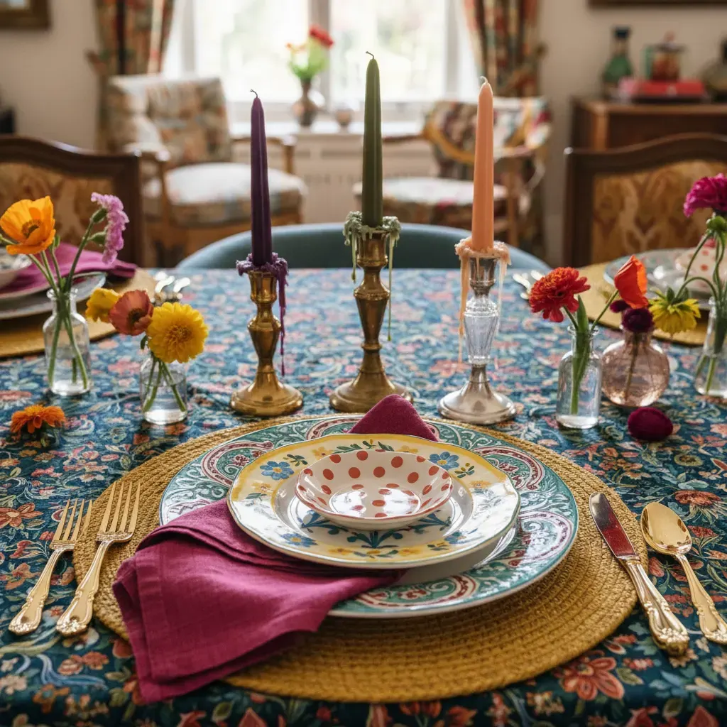 Maximalistisch Eetkamer - detail van materialen en textuur