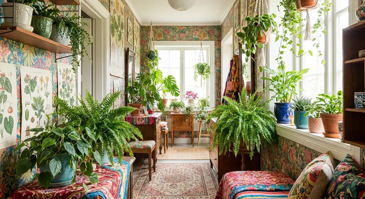 Maximalistisch Hal - planten en groen accent