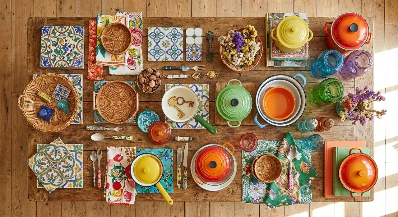 Maximalistisch Keuken - flatlay van decoratieve objecten