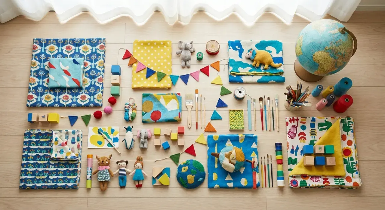 Maximalistisch Kinderkamer - flatlay van decoratieve objecten