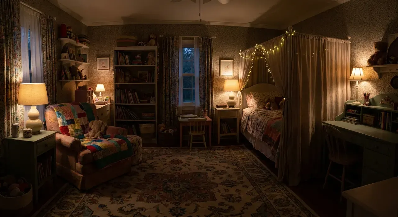 Maximalistisch Kinderkamer - avondsfeer met verlichting