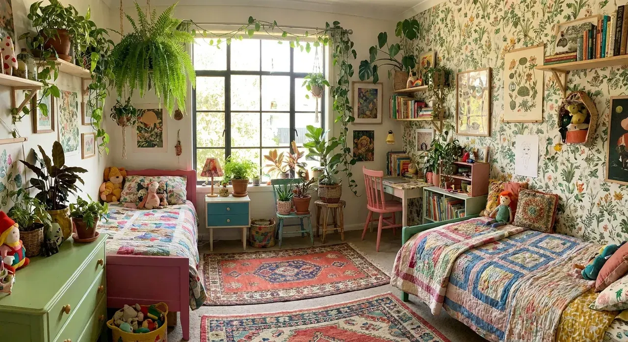 Maximalistisch Kinderkamer - planten en groen accent
