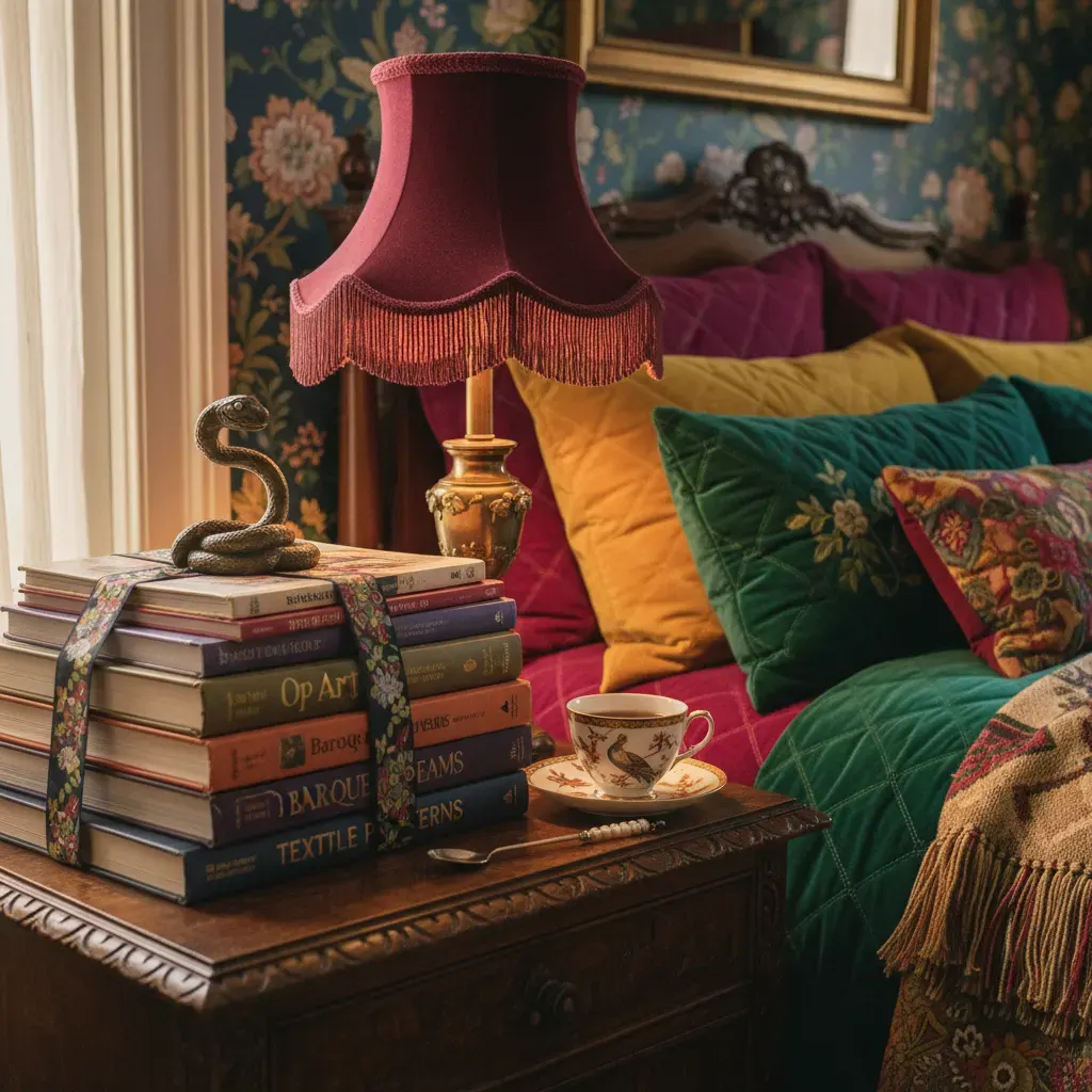 Maximalistisch Slaapkamer - detail van materialen en textuur