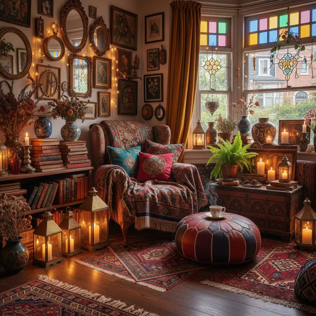 Maximalistisch Woonkamer - sfeervol hoekje