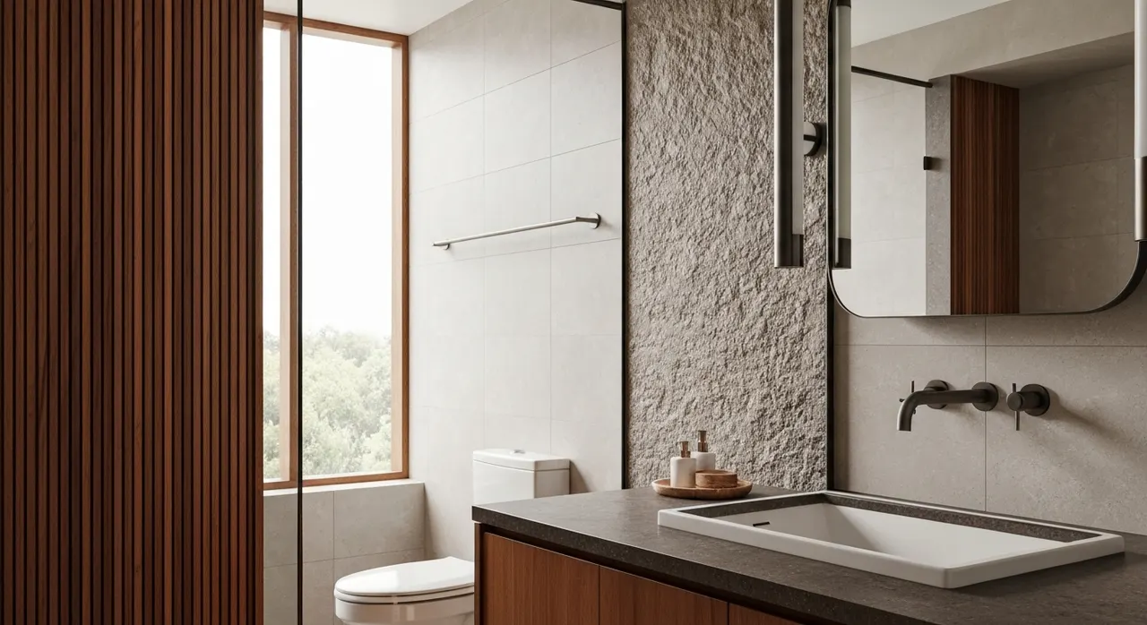 Midcentury Modern Badkamer - detail van materialen en textuur