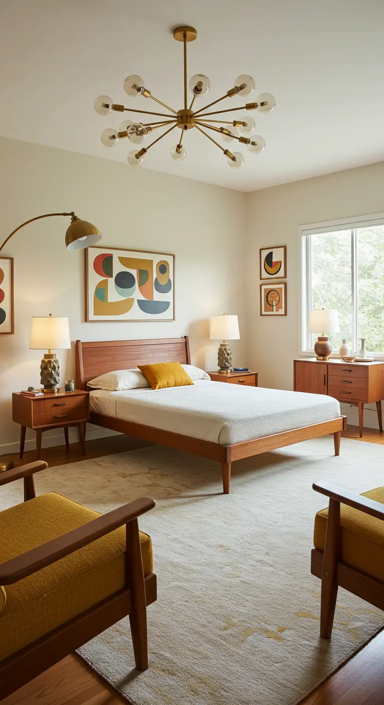 Midcentury Modern Slaapkamer - sfeervolle slaapkamer 17
