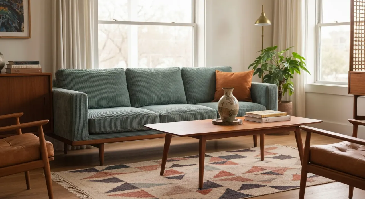 Midcentury Modern Woonkamer - detail van materialen en textuur