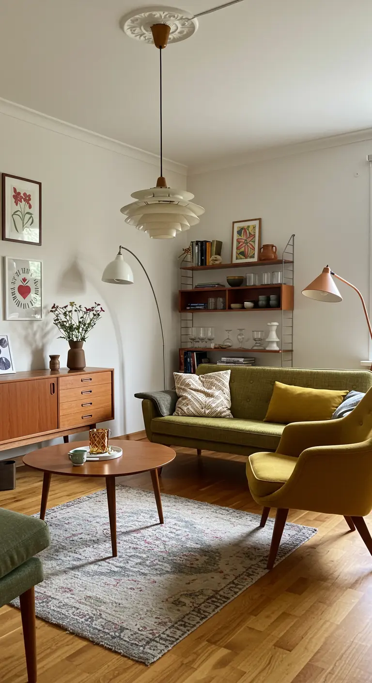 Midcentury Modern Woonkamer - sfeervolle woonkamer 17