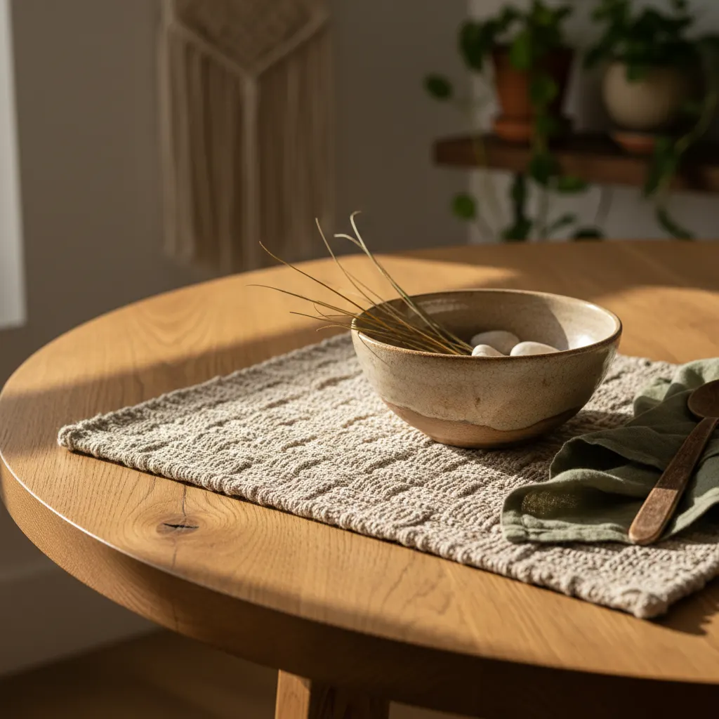 Natural Living Eetkamer - detail van materialen en textuur
