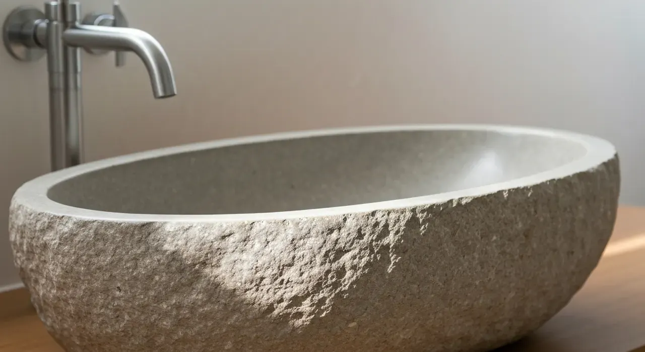 Organic Modern Badkamer - detail van materialen en textuur