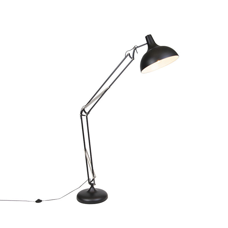 Industriële vloerlamp zwart metaal met verstelbare arm