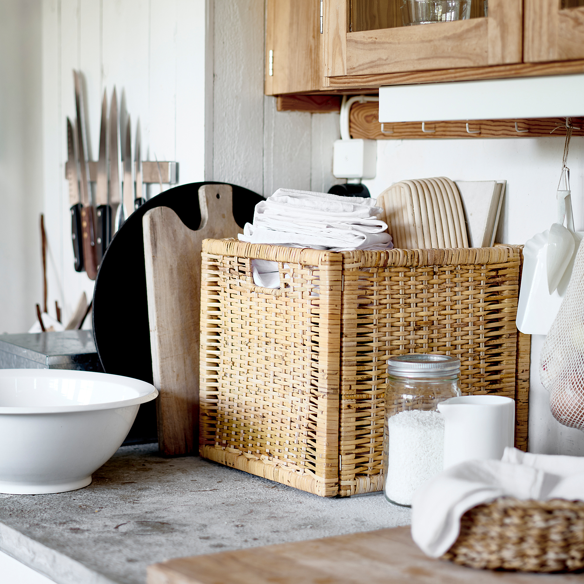 Rotan opbergmand badkamer handdoeken naturel