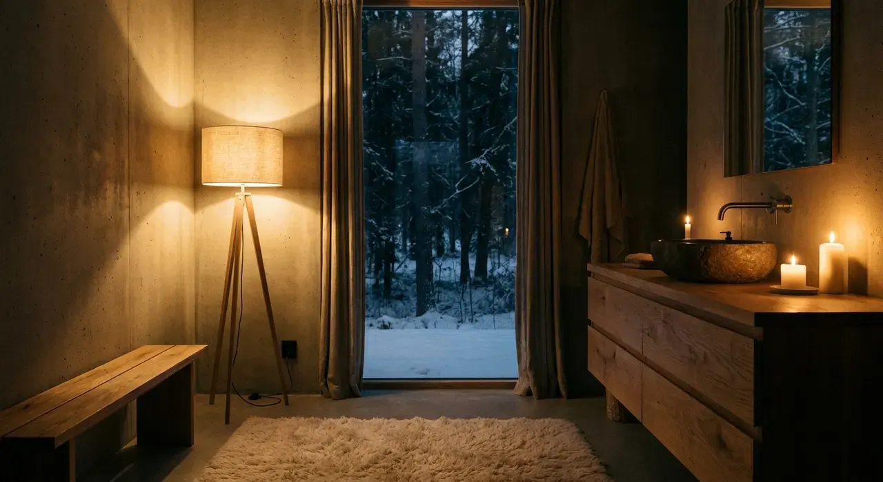 Scandinavisch Badkamer - avondsfeer met verlichting