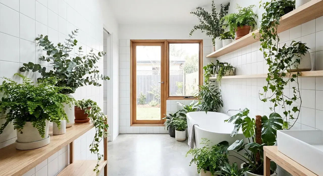 Scandinavisch Badkamer - planten en groen accent