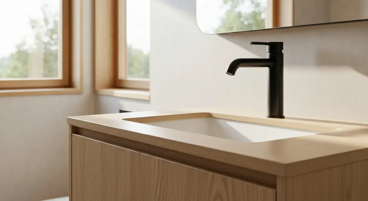 Scandinavisch Badkamer - detail van materialen en textuur