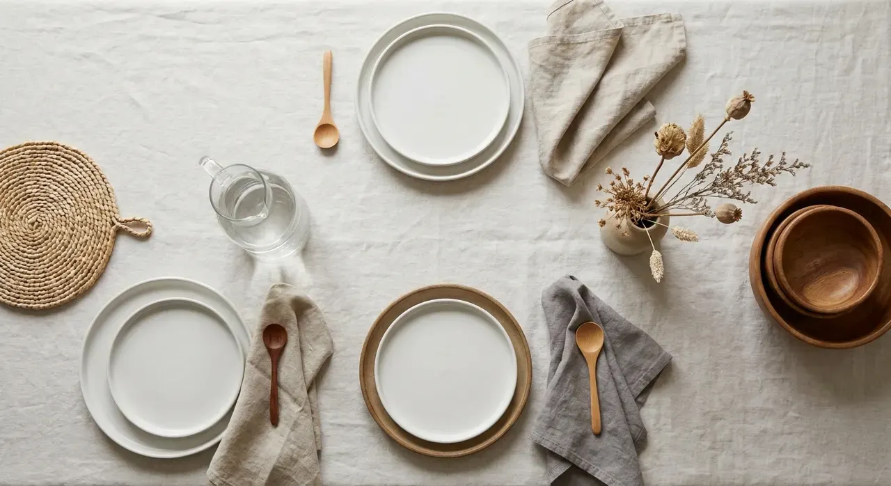 Scandinavisch Eetkamer - flatlay van decoratieve objecten